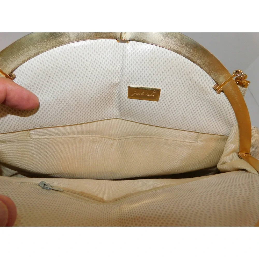 Judith Leiber Large Beige Karung Leather‎ Pink Quartz Cameo Clutch Shoulder Bag